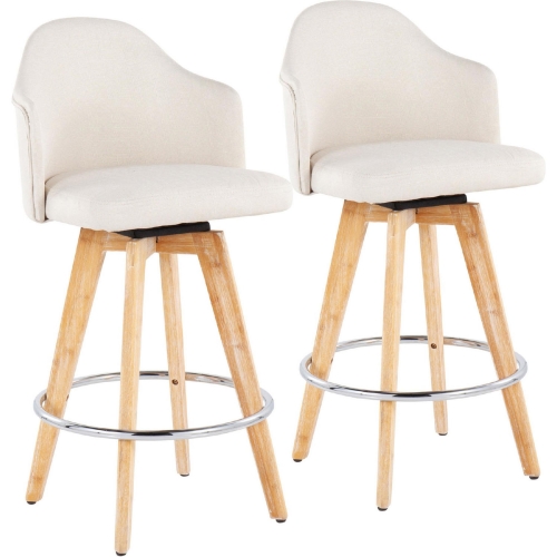 Ahoy 26" Counter Stool in Cream Fabric, Wood & Chrome Metal (Set of 2)